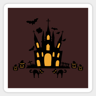 Halloween Pumpkin Black Cat Graveyard Church Sticker